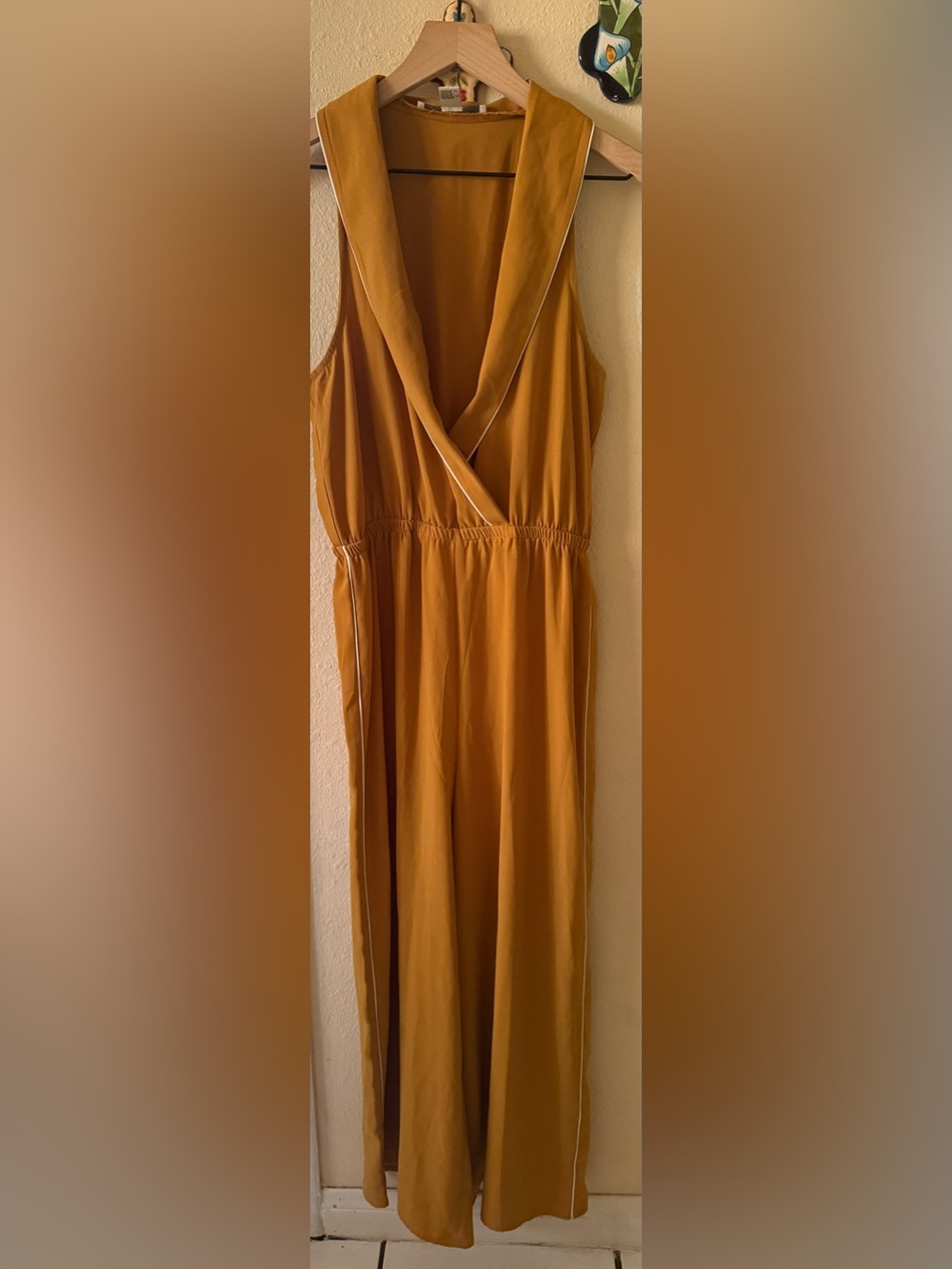 Women's Mustard Wrap-Style Dress with Piping